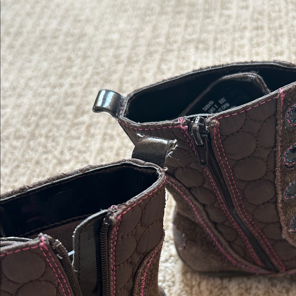 Stride Rite Quilted Brown Boots with Pink Accents - Picture 7 of 10